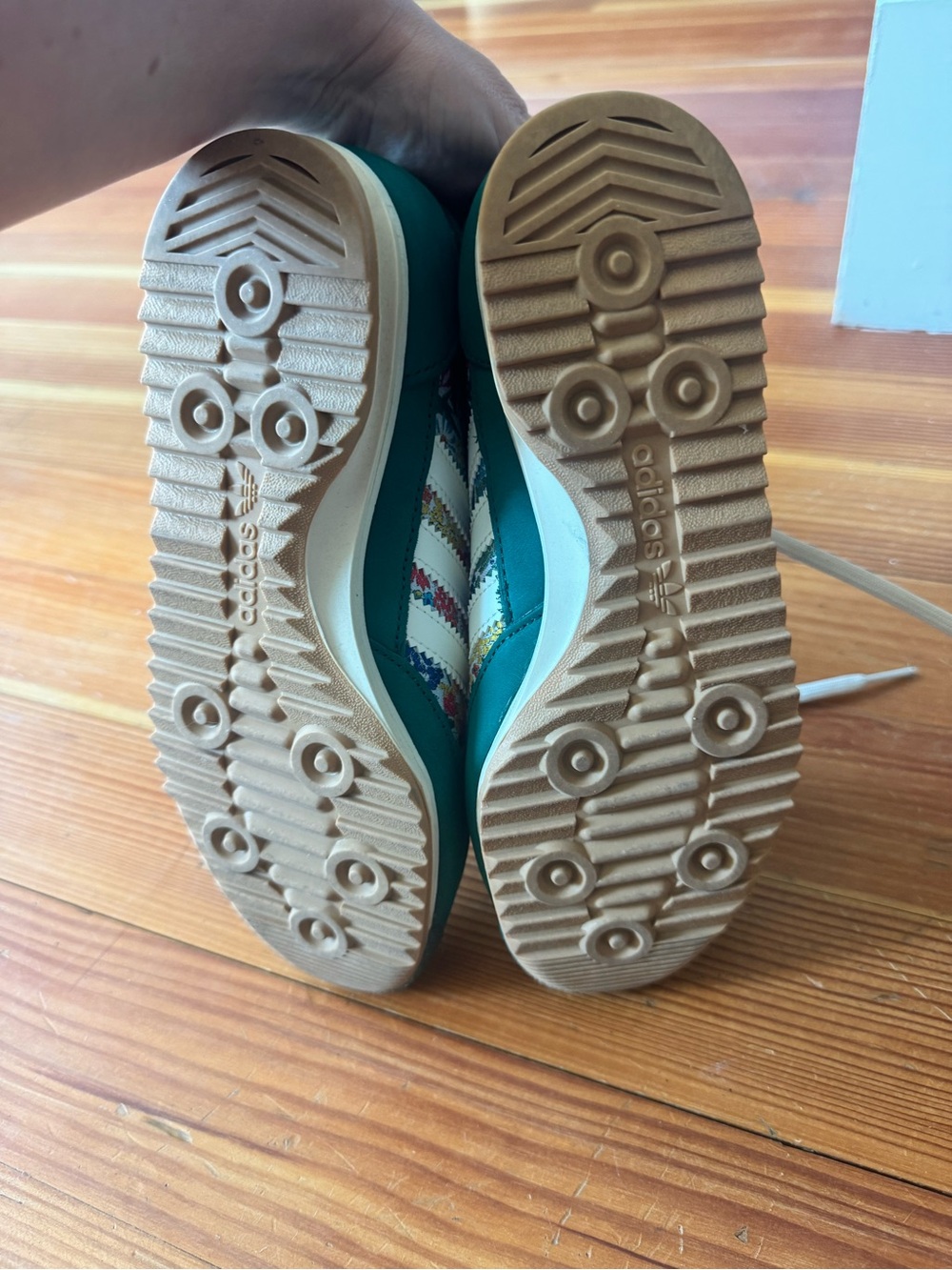 adidas Teal Green Suede Floral Panel Sneakers with White Stripes - Picture 5 of 8